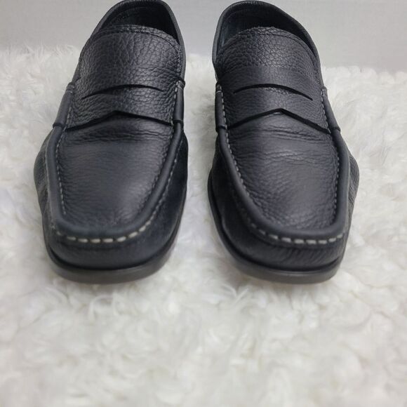 Santoni Penny Loafer Shoes Mens Size 10 Black Pebbled Leather Italy